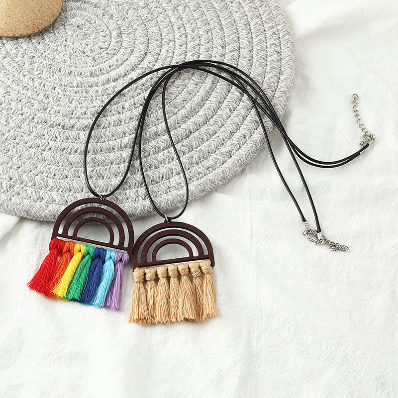 Wooden Rainbow Tassel Hand-woven Necklace Bohemian Style Colorful Manufacturer