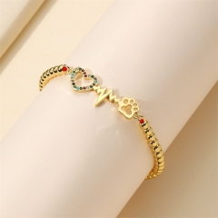 Colorful Zircon Love Heart Copper Beads Adjustable Telepathy Paw Print Bracelet Manufacturer