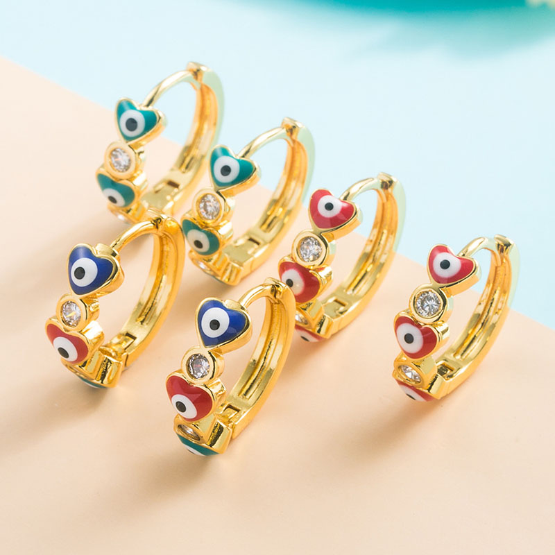 Wholesale Copper Gold-plated Micro-set Zirconia Drip Oil Devil's Eye Earrings