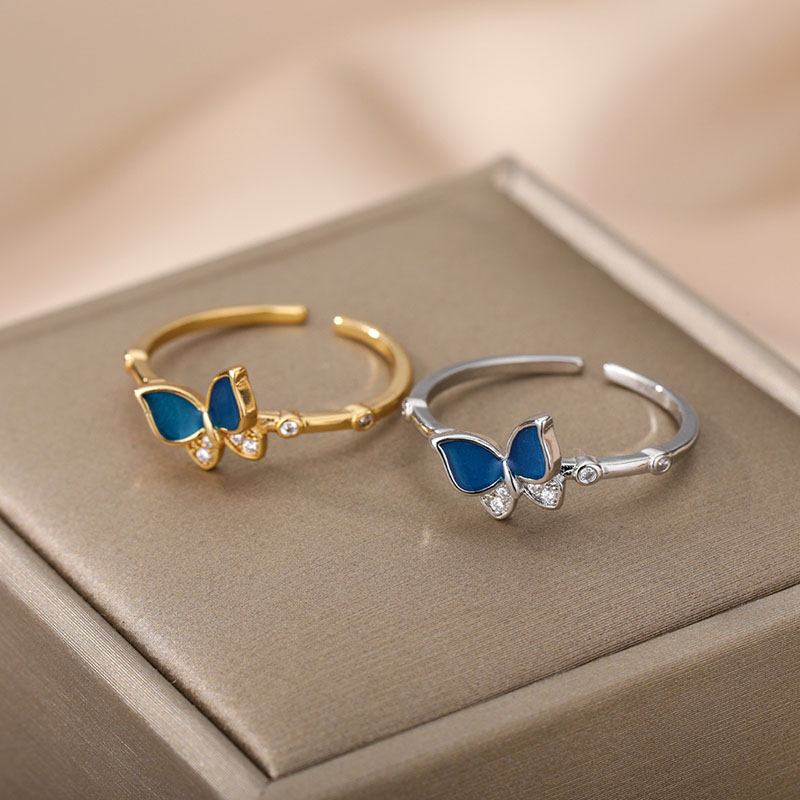Gradient Blue-green Drip Delicate Butterfly Closed Ring Manufacturer
