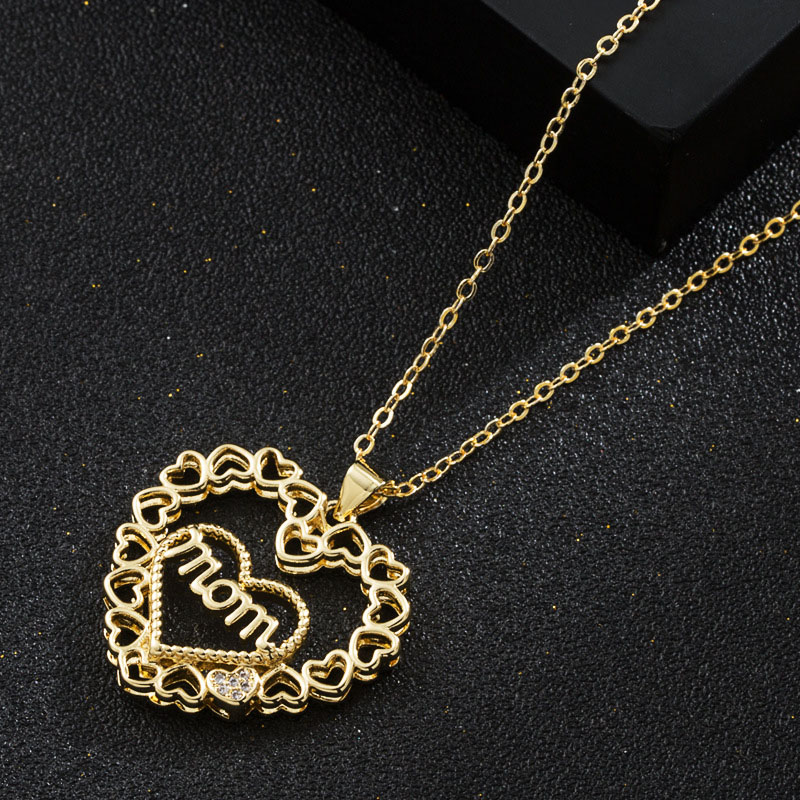 Alphabet Mom Zircon Necklace Love-shaped Pendant Fashion Hollow Necklace Manufacturer