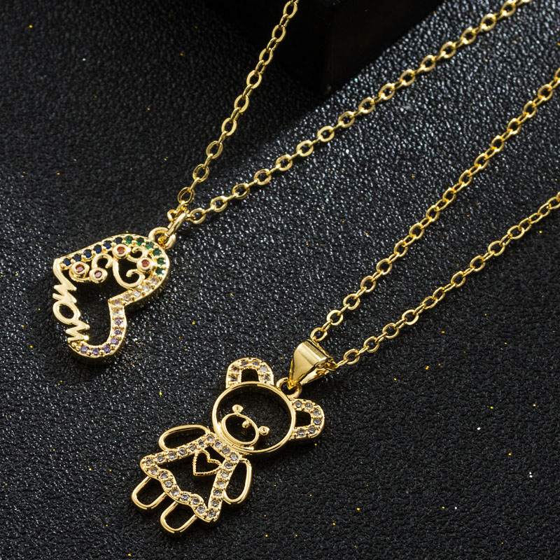 Mother's Day Gift Necklace Brass Micropave Love Bear Pendant Manufacturer