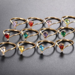 Simple V Shape December Birthday Stone Couple Zirconia Ring Manufacturer