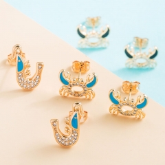 Wholesale Copper Gold Plated Micro Zirconia Oil Drip Earrings