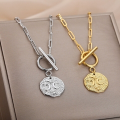 Wholesale Large Gold Medallion Moon And Star Pendant Necklace Ot Clasp
