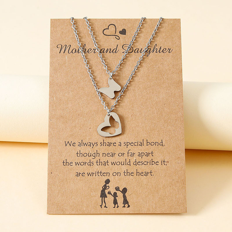 Wholesale Mother's Day Parent-child Stainless Steel Hollow Butterfly Card Necklace Clasp Chain