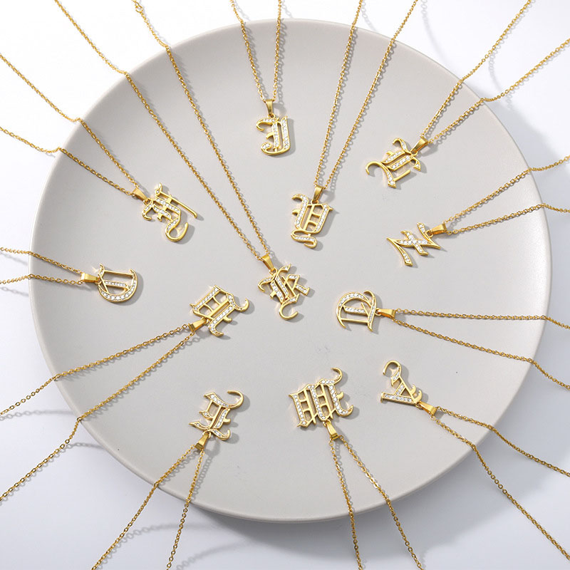 Old English Letters Pendant Copper Zirconia Stainless Steel Necklace Manufacturer