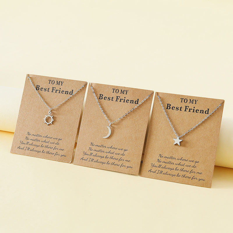 Good Friends Card Necklace Stainless Steel Sun And Moon Star Clavicle Chain Distributor
