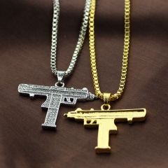 Hip-hop Personality Punch Gun Pendant Zirconium Diamond Necklace Manufacturer