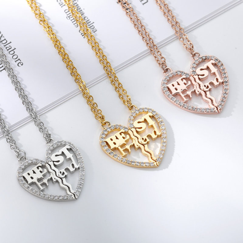 Couple Zircon Bestfriend Gold Heart Patchwork Pendant Necklace Manufacturer