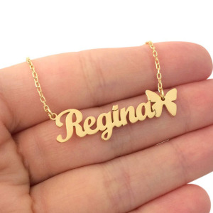 Personalized Pendant Cute Butterfly Gold Stainless Steel Name Necklace