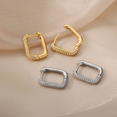 Wholesale Geometric Colored Zircon Cutout Simple Square Earrings
