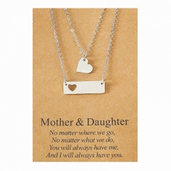 Mother And Daughter Parent-child Rectangular Stainless Steel Openwork Heart-shaped Necklace Distributor