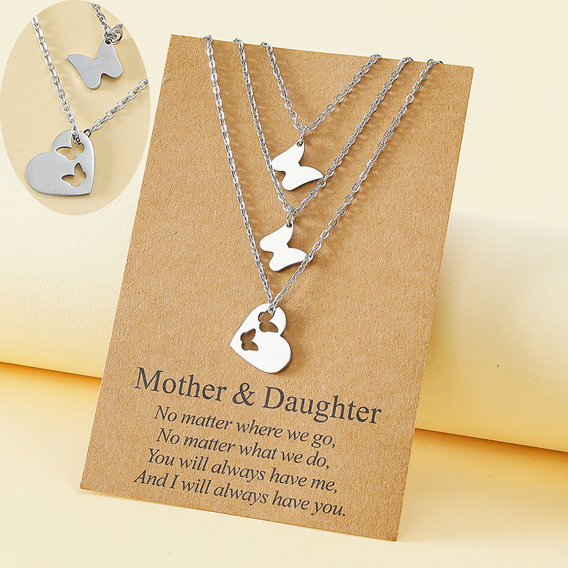 Card Necklace Stainless Steel Hollow Butterfly Collarbone Necklace 3 Sets Distributor