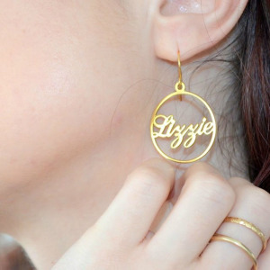 Personalized Name Round Stainless Steel 304 Gold Plated Rose Gold Earrings