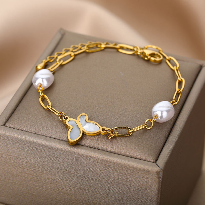 Wholesale White Shell Pearl Butterfly Bracelet Titanium Steel Temperament And Elegance