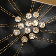 Twelve Signs Of The Zodiac Gold Coin Necklace White Shell Round Plate Collarbone Chain Manufacturer