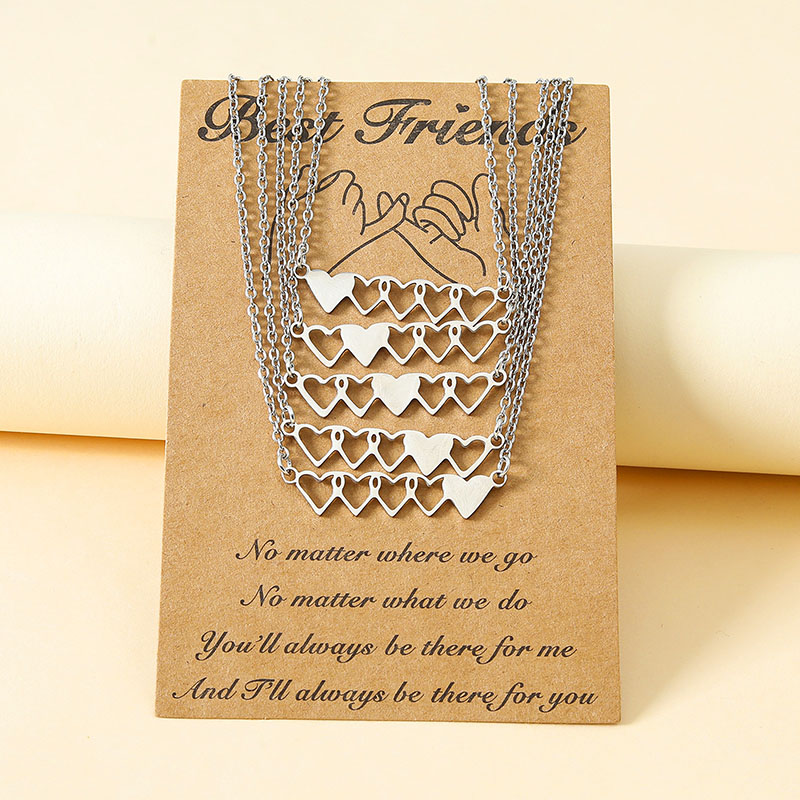 Stainless Steel Heart Necklace Exclusively For Good Friends Card Handmade Pendant 5 Pieces Set Distributor