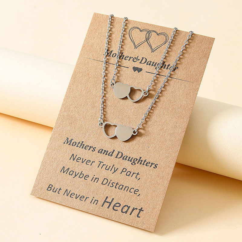 Fashion Stainless Steel Heart-shaped Mother And Daughter Card Handmade Parent-child Necklace Distributor