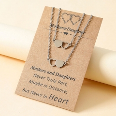 Fashion Stainless Steel Heart-shaped Mother And Daughter Card Handmade Parent-child Necklace Distributor