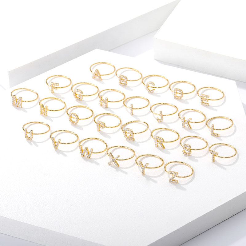 Letters Golden Stainless Steel Zirconium Ring Manufacturer