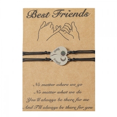 Wholesale Good Friends Stainless Steel Laser Marked Sun Moon Heart Braided Bracelet