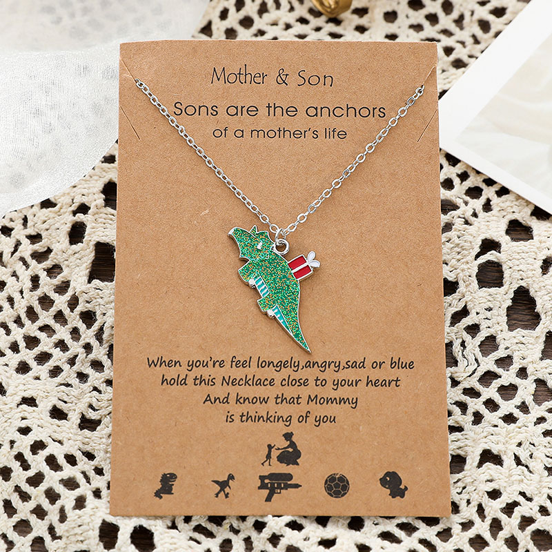Wholesale Small Dinosaur Pendant Card Necklace Alloy Oil Dripping Mother And Child Parent-child Collarbone Chain