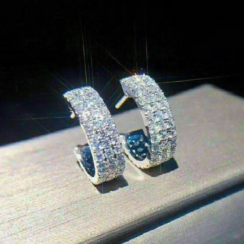 Wholesale Jewelry Delicate Full Diamond Three Rows Of Zirconia Earrings  Bridal Earrings