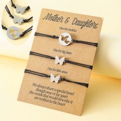 Card Bracelets Stainless Steel Hollow Butterfly Braided Bracelet 3 Piece Set Distributor