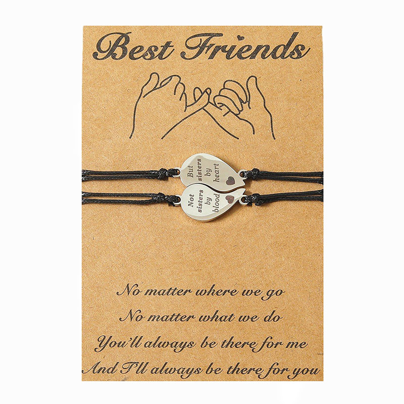 Wholesale Stainless Steel Laser Engraved Heart Shaped Good Friend Bracelet Set Of 2