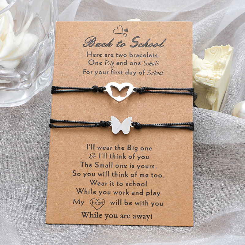Wholesale Stainless Steel Braided Bracelet Creative Parent-child Card Bracelet 2 Pieces Set