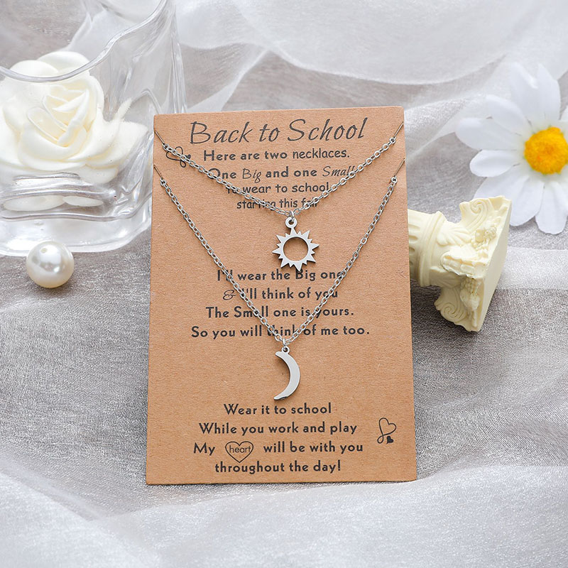 Wholesale Sun And Moon Card Necklace Fashion Stainless Steel Collarbone Necklace 2 Sets