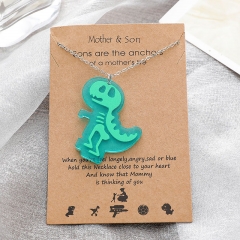 Wholesale Mother And Child Parent-child Card Necklace Acetate Plate Small Dinosaur Necklace Pendant