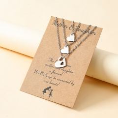Wholesale Stainless Steel Hollow Heart Mother's Day Parent-child Card Necklace Set Of 3 Pieces