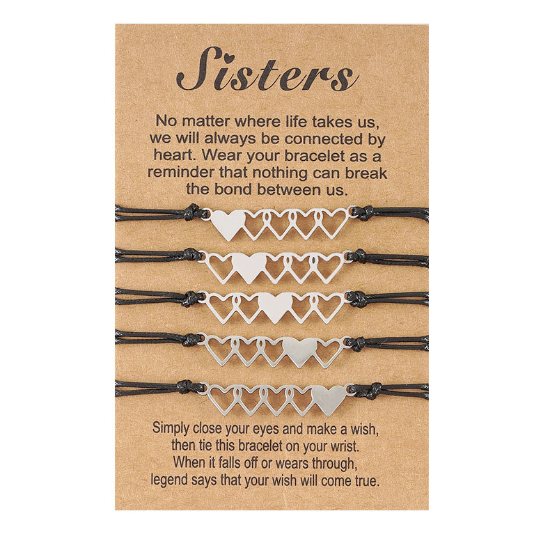 Wholesale Good Friend Card Bracelet Hollow Stainless Steel Braided Bracelet 5 Pieces Set