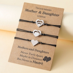 Mother's Day Card Fashion Stainless Steel Hollow Love Wax Rope Bracelet Distributor