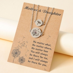 Wholesale Creative Stainless Steel Dandelion Engraved Parent-child Collarbone Necklace
