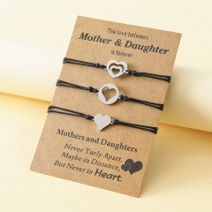 Mother And Daughter Parent-child Card Stainless Steel Heart-shaped Bracelet Bracelet Set Of 3 Distributor