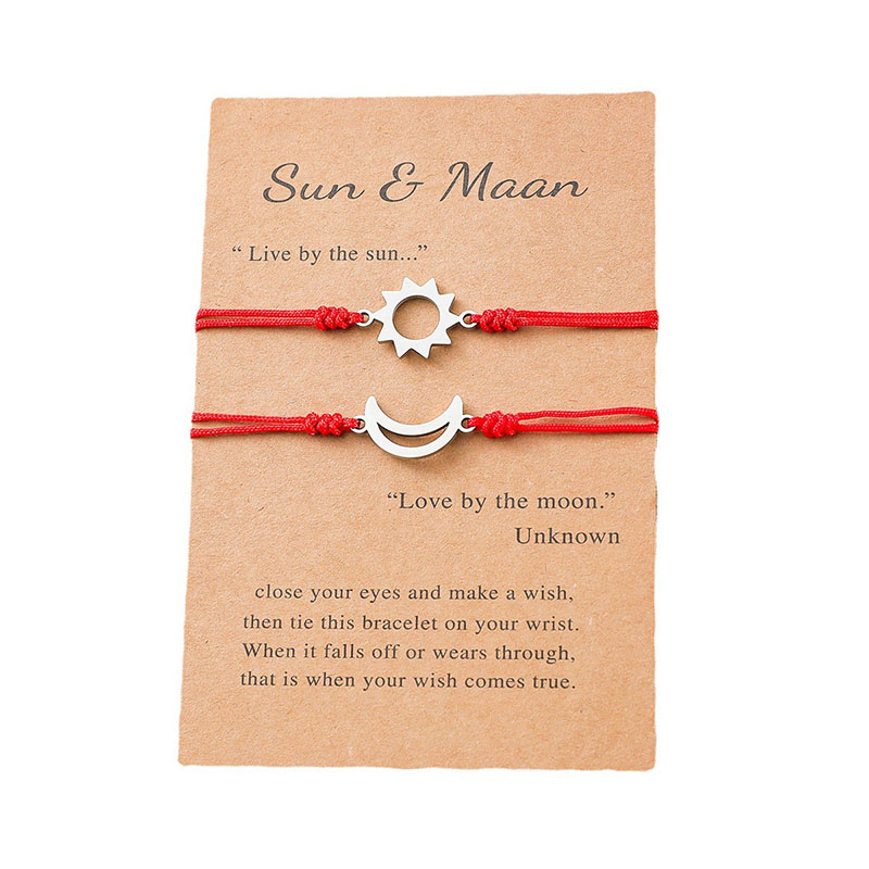 Wholesale Creative Stainless Steel Sun And Moon Red Rope Braided Good Friend Couple Bracelets