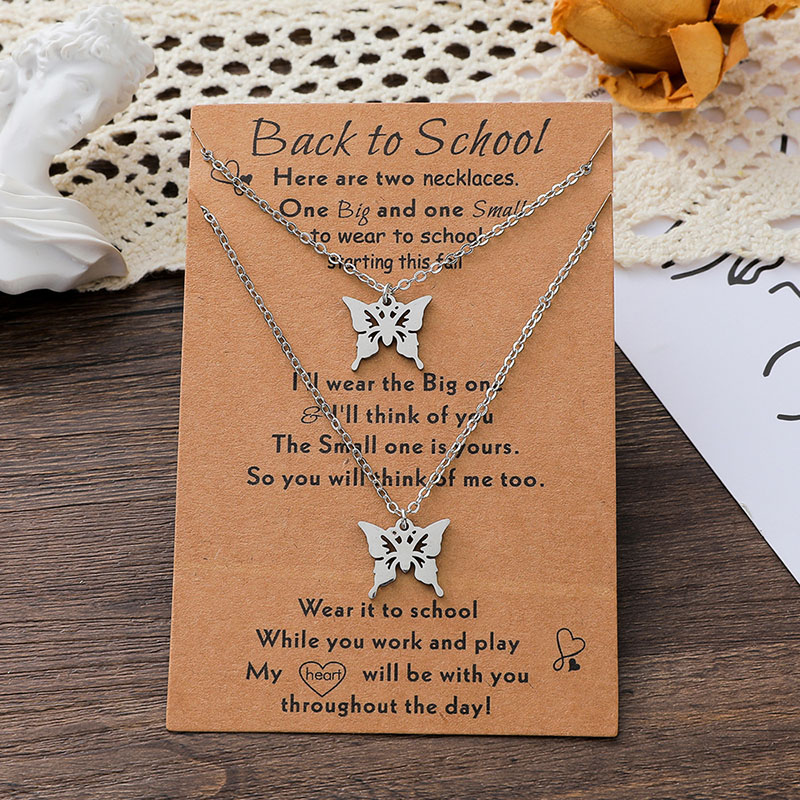 Wholesale Back To School Card Necklace Fashionable Stainless Steel Butterfly Clavicle Chain