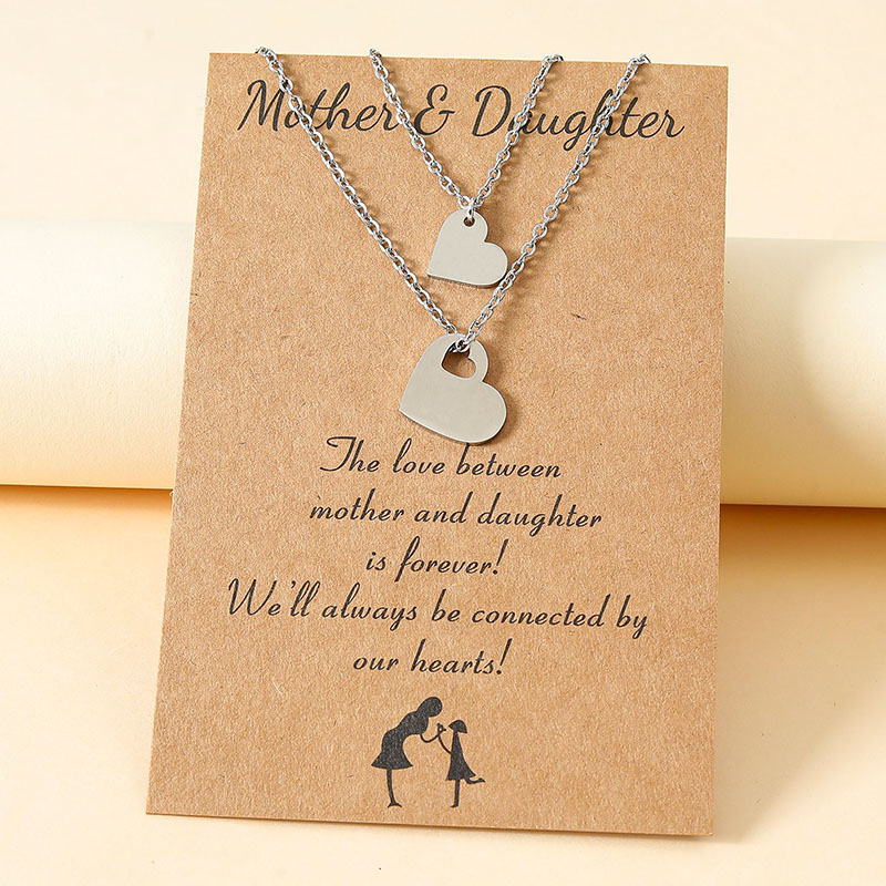 Wholesale Fashion Mother's Day Parent-child Stainless Steel Hollow Heart-shaped Card Necklace Set