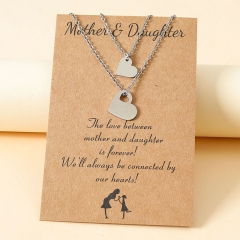Wholesale Fashion Mother's Day Parent-child Stainless Steel Hollow Heart-shaped Card Necklace Set