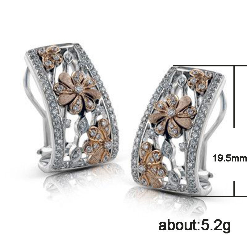 Fashionable Color Separation Hollow Through Flower Zirconia Ladies Earrings Distributor