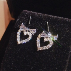 Wholesale Jewelry Bow And Diamond Stud Earrings Sweet Openwork Full Diamond Love Earrings