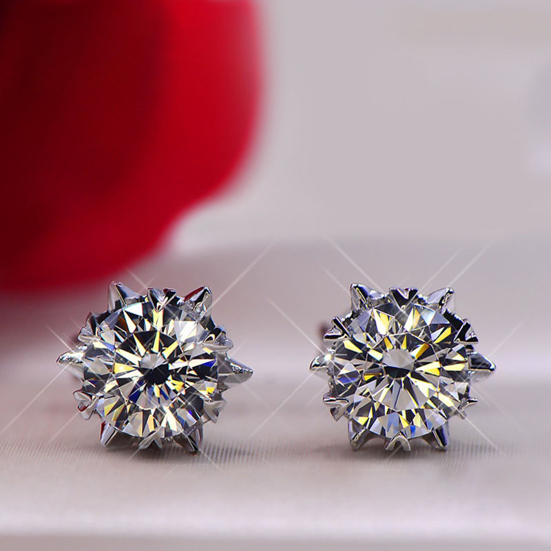 Wholesale Jewelry Six Claw Models Snowflake Zirconia Stud Earrings Simple Diamond-set Earrings