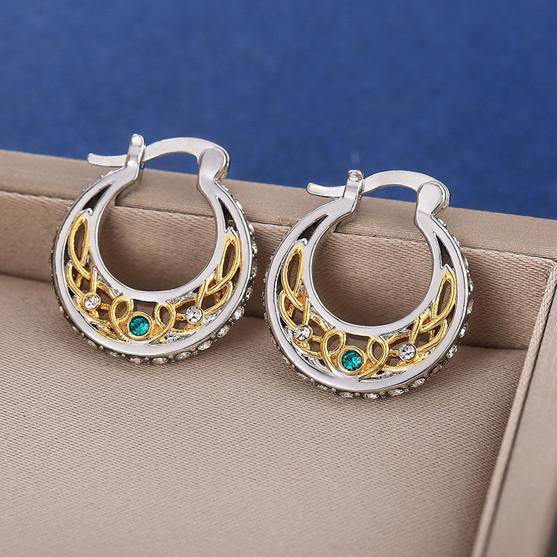 Ethnic Hollow Two-color Crescent Earrings Fashionable Diamond-set Earrings Distributor