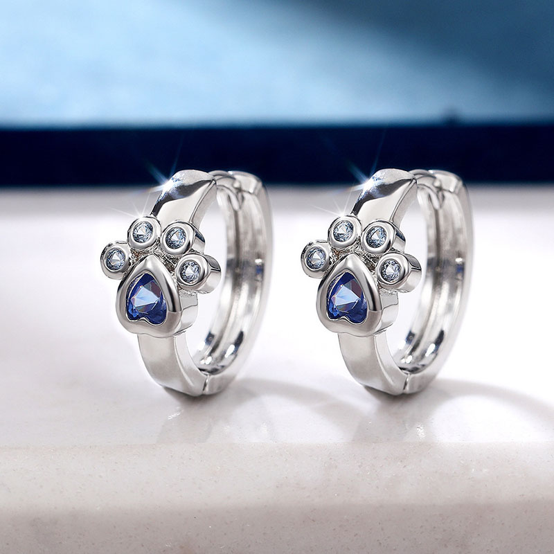 Wholesale Jewelry Cute Cat Claw Blue Diamond Earrings Teenage Cat Christmas Earrings