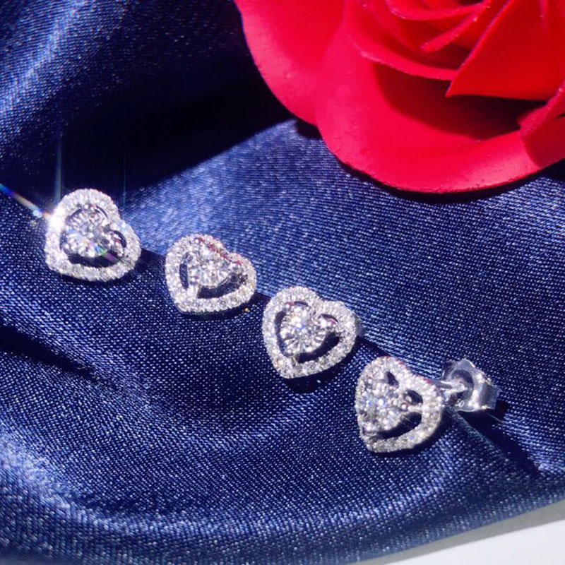 Wholesale Jewelry Hollow Peach Heart Heart-shaped Zirconia Earrings
