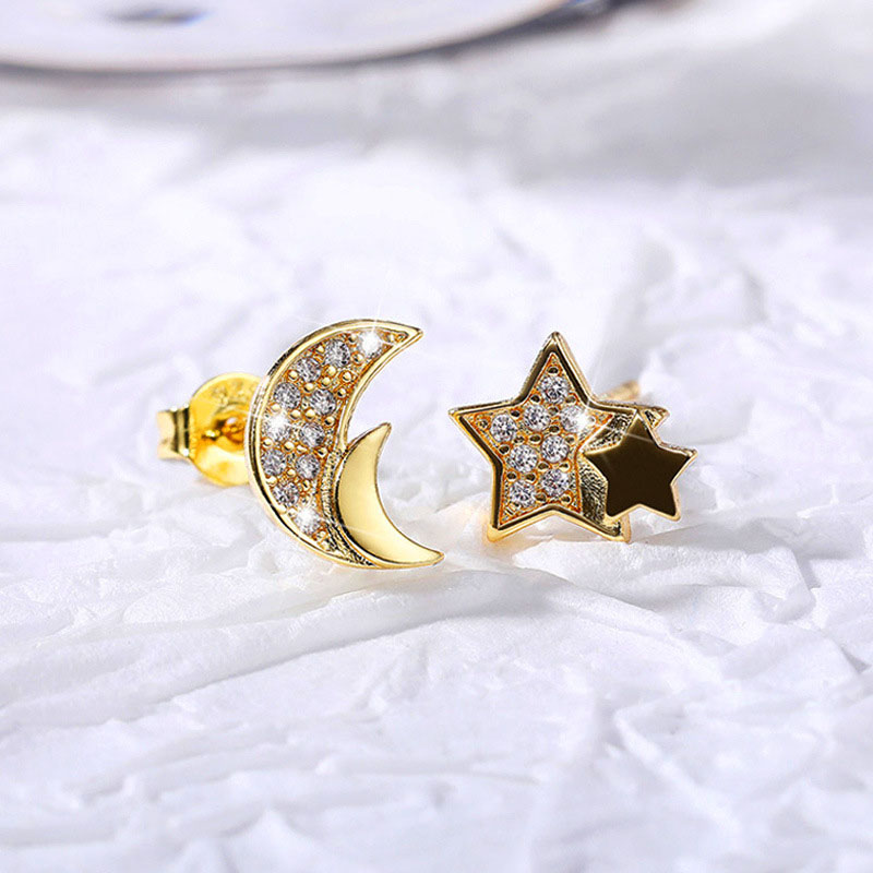 Wholesale Jewelry Creative Asymmetric Star And Moon Earrings Elegant Fashion Earrings