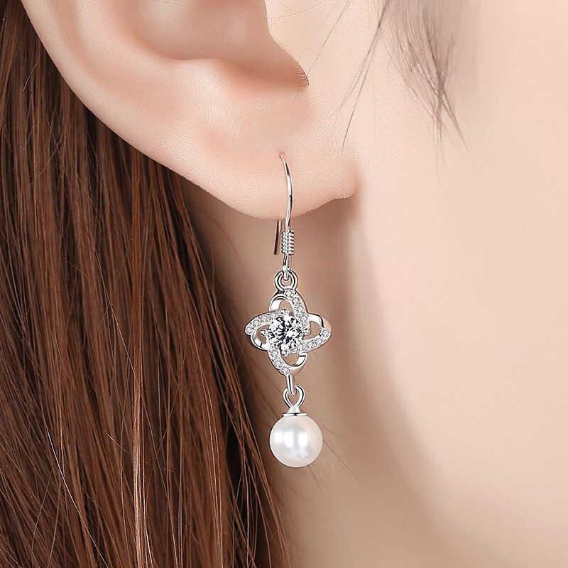 Wholesale Jewelry Sweet Flower Imitation Pearl Earrings Simple Geometric Ear Hooks